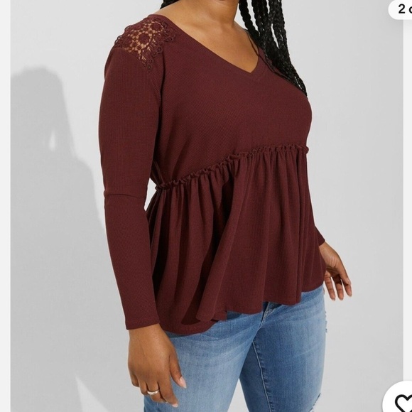 NWT Torrid Knit V-Neck Lace Inset Long Sleeve Babydoll Purple 1X - Picture 1 of 9